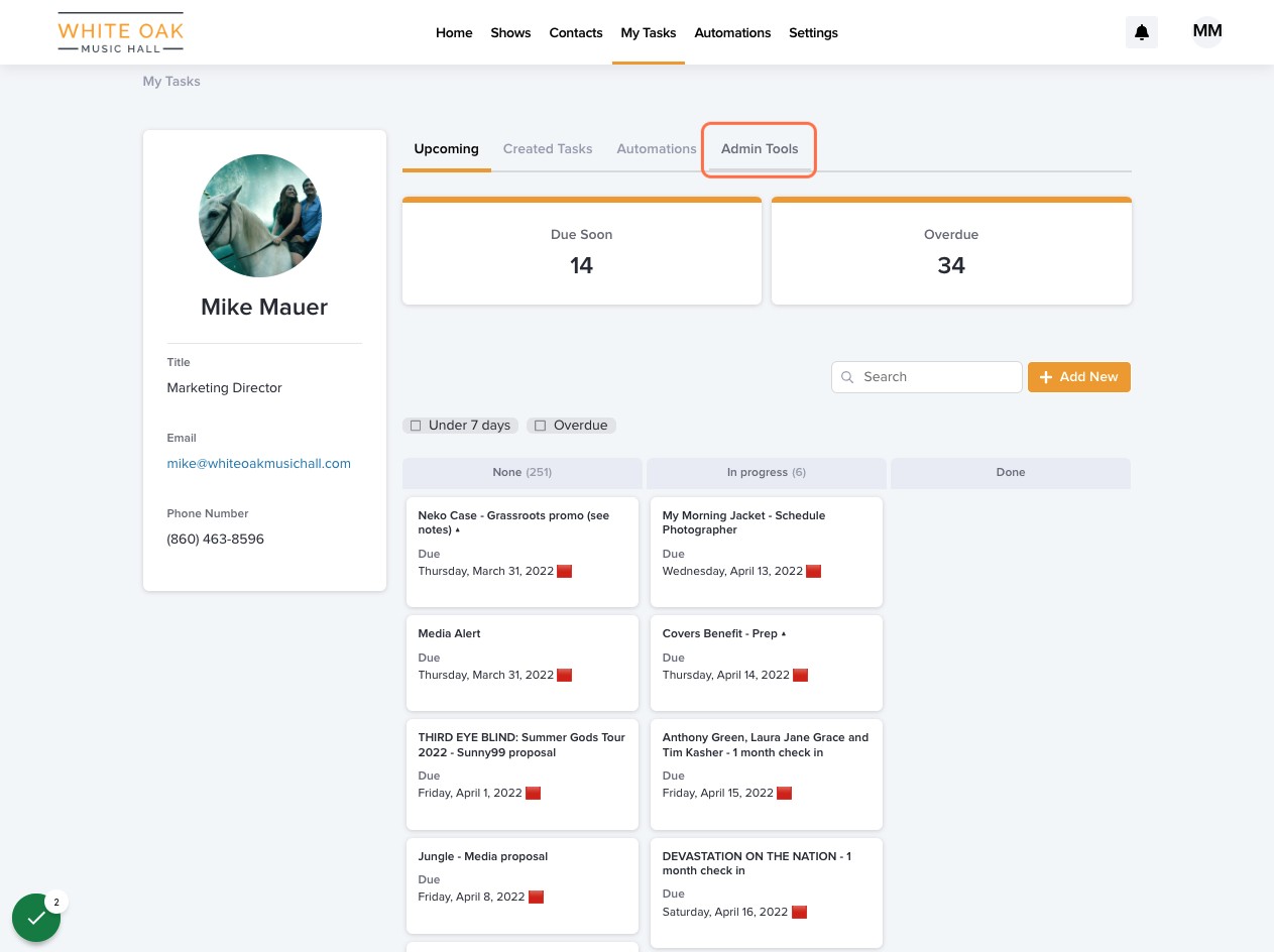 Click on Admin Tools to see ALL tasks assigned