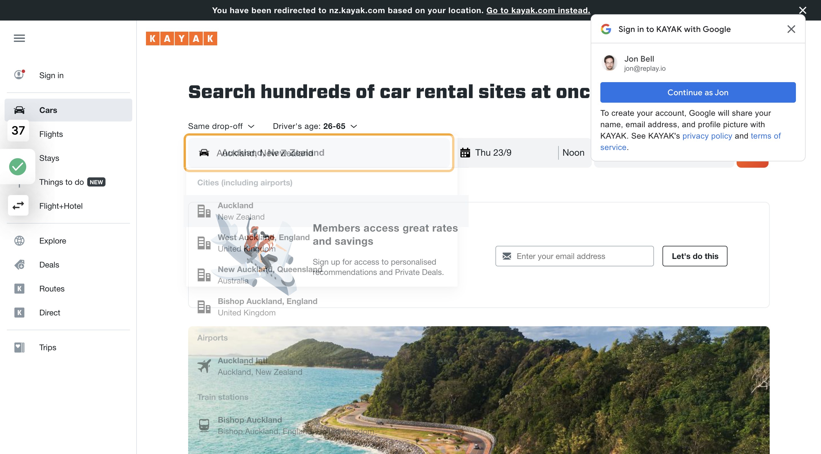 Type "Auckland"