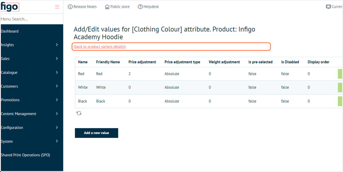 Click on (back to product variant details)