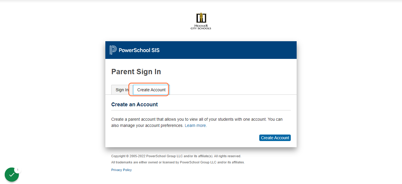 Click on Create Account