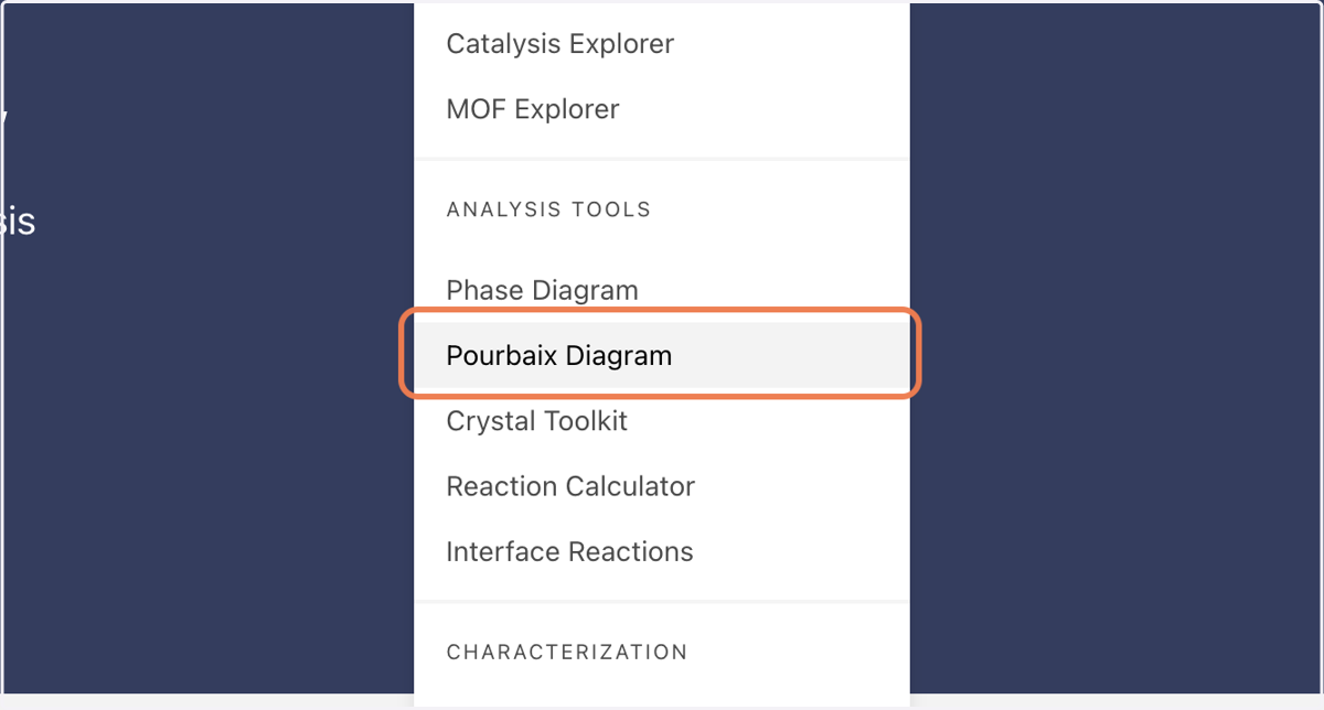 Click on Pourbaix Diagram