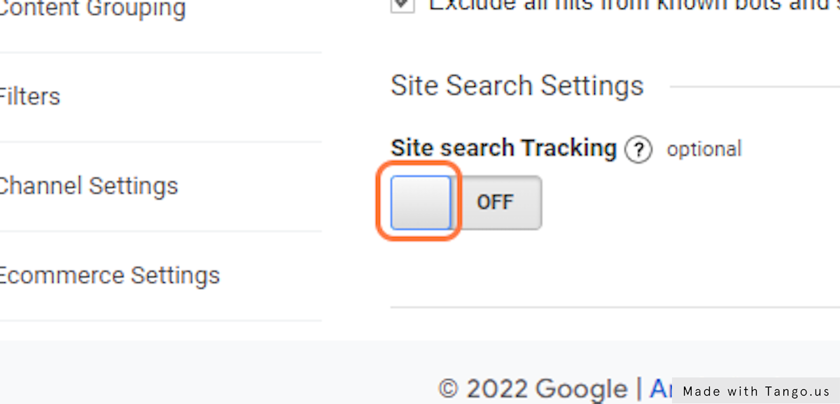 For WordPress Websites, Toggle Site Search Tracking to "ON"