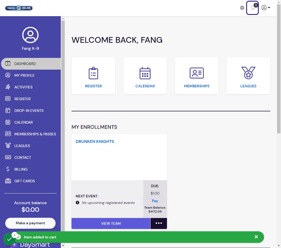 Click the shopping cart icon in the top right corner