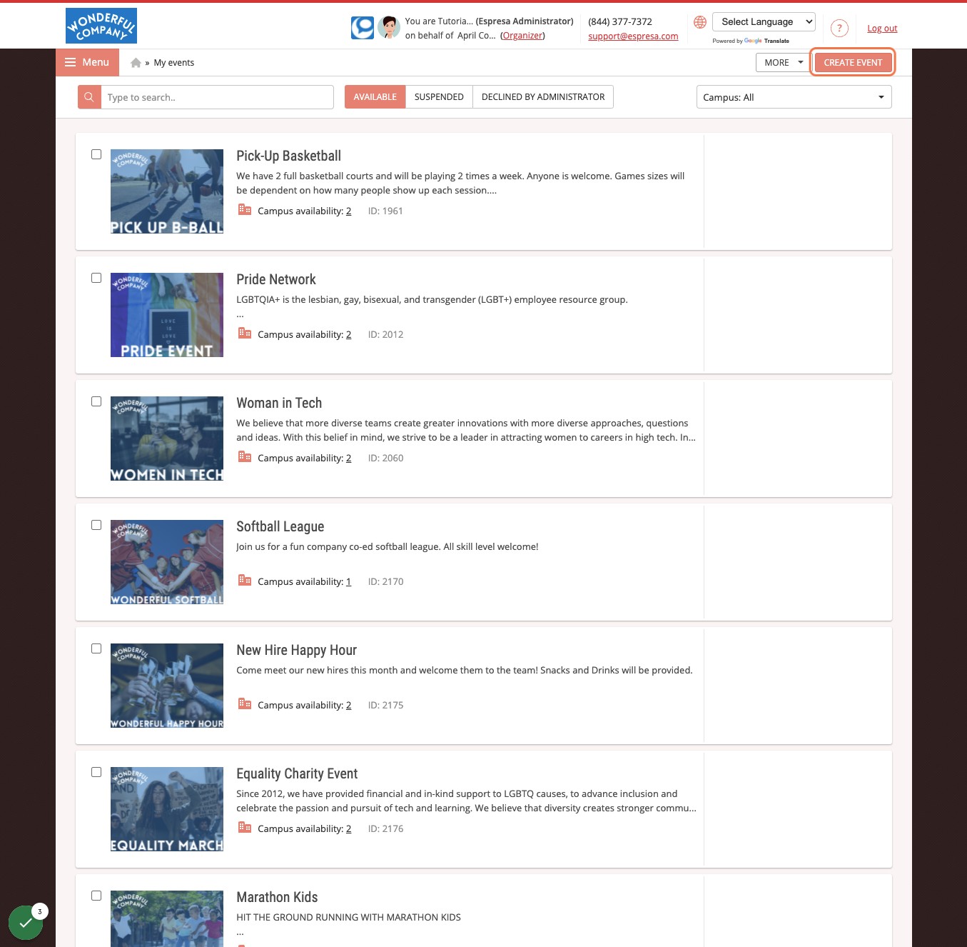 Click on CREATE EVENT
