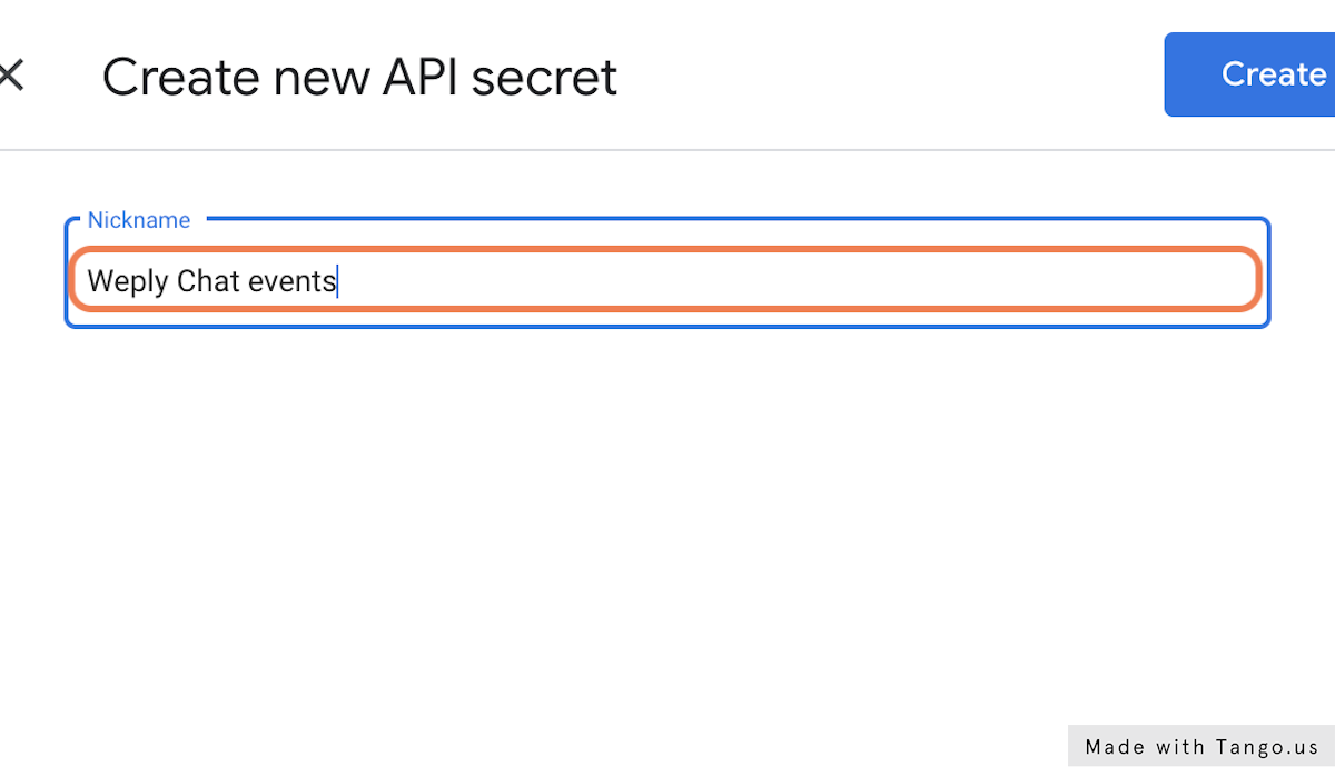 Give the secret a name and click "Create" to generate your API secret key