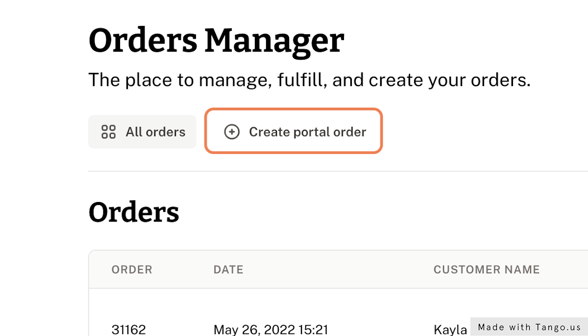 Click on "Create portal order"