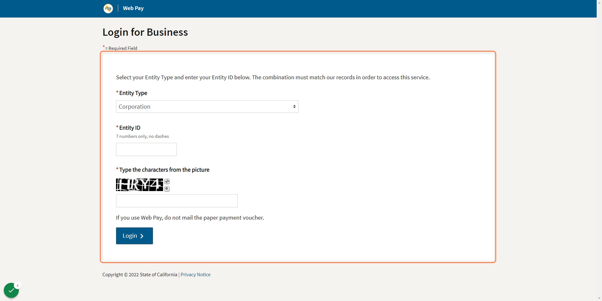Choose Corporation/LLC/Partnership, Entity ID, and Characters