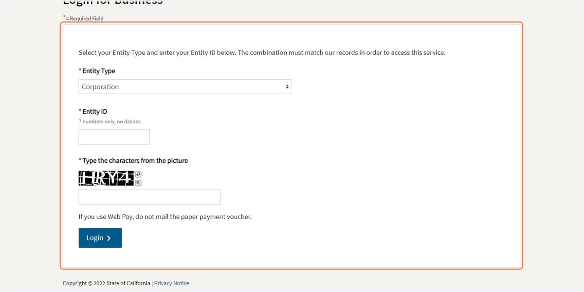 Choose Corporation/LLC/Partnership, Entity ID, and Characters