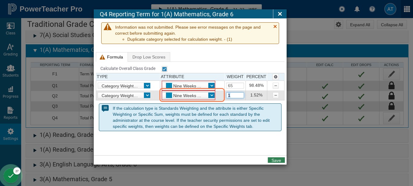 When you have finished, the weight column should match the percent column (your category percentages should equal 100%)