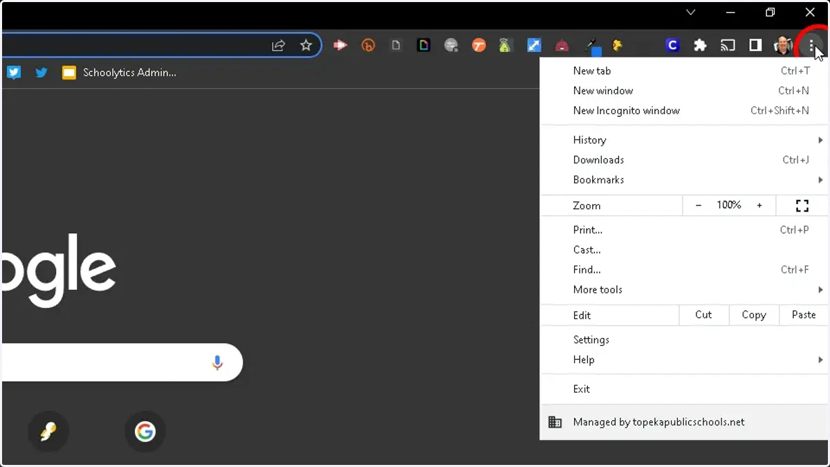 Open your Chrome browser and click the 3 dots next to your profile picture.