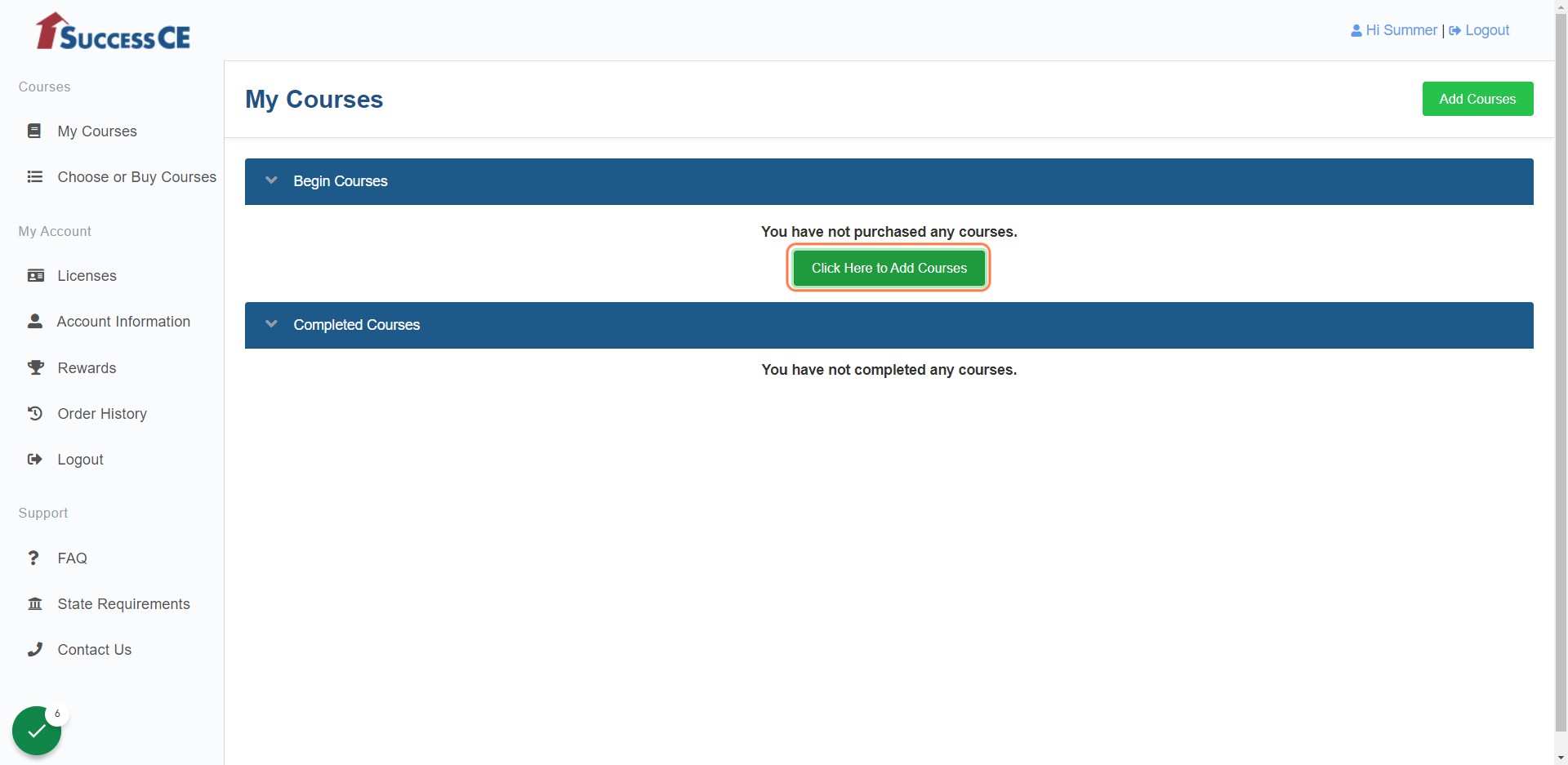 Click on Click Here to Add Courses