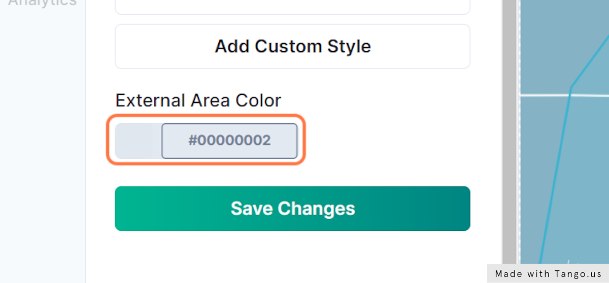 Click on the Opacity Button under "External Area Color"