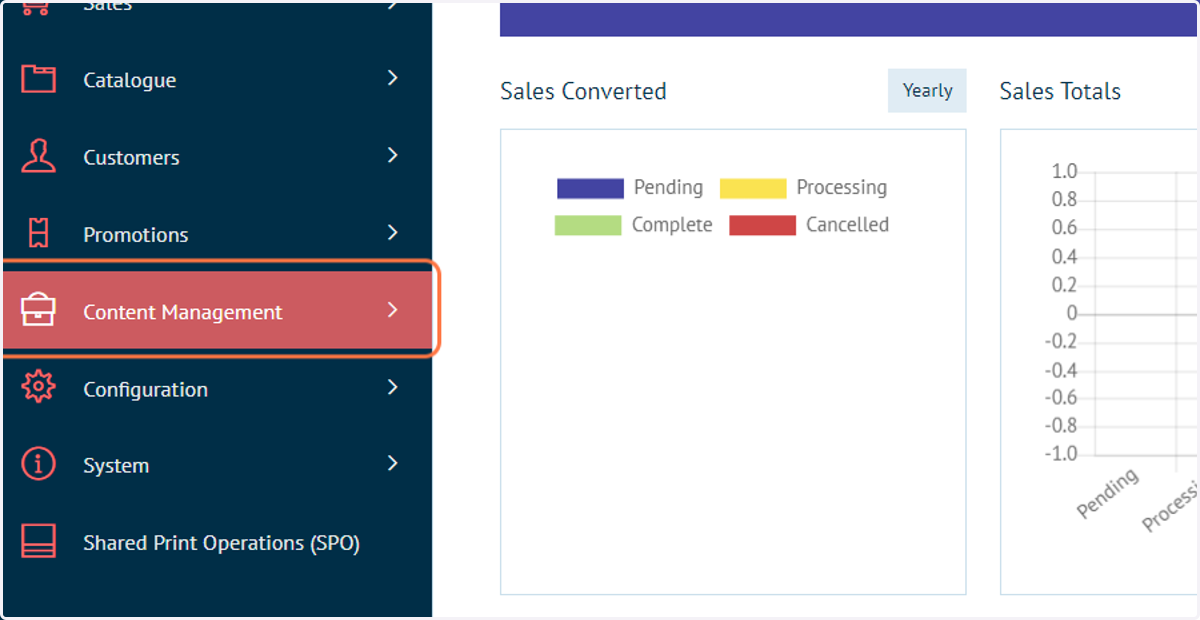 From Infigo admin, click Content Management