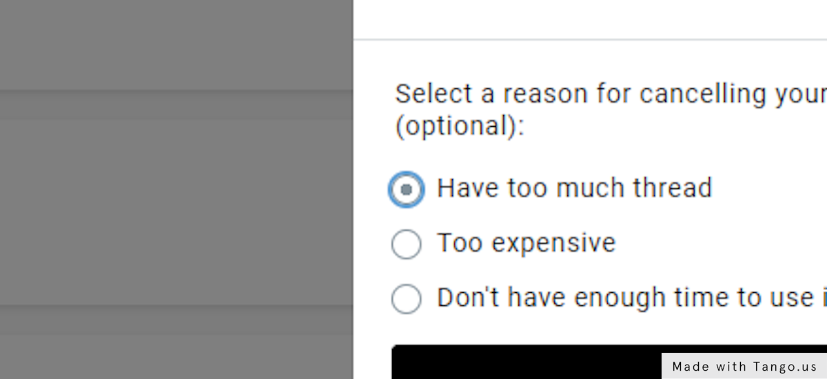 Select a Reason for Canceling