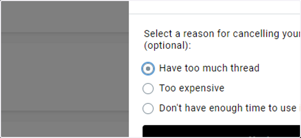 Select a Reason for Canceling