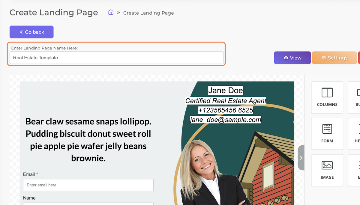 Enter a Landing Page Name for your reference