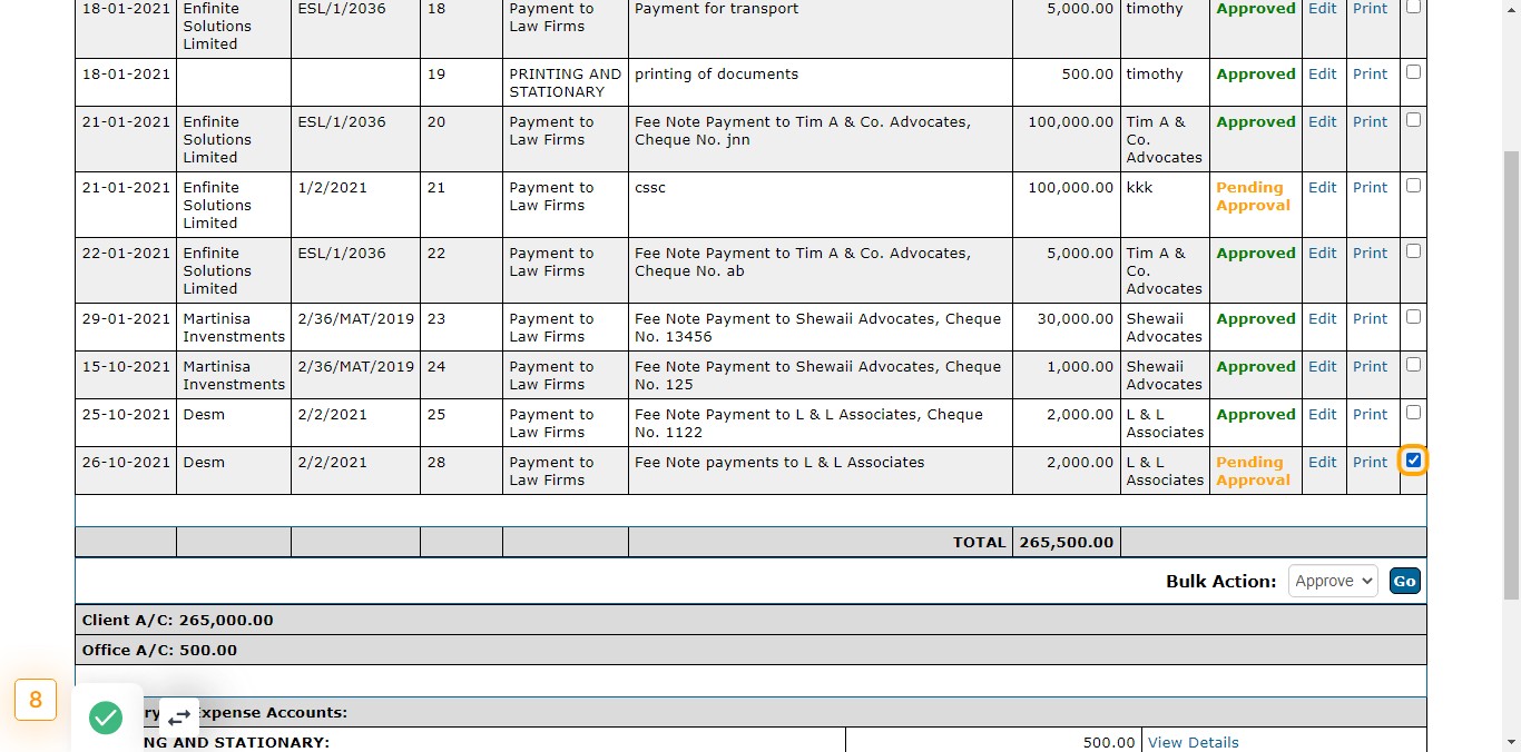 Go to the specific payment you wish to Approve and click on the Check Box against it