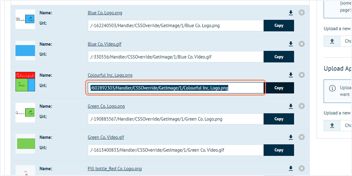 Copy the link of the required CSS Override content