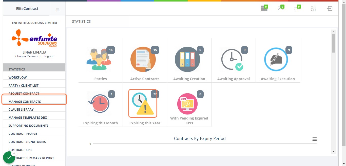Click on MANAGE CONTRACTS module