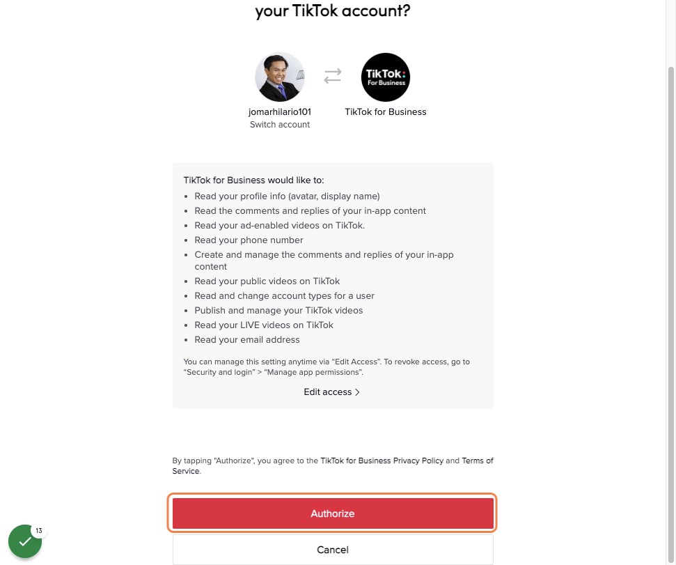 Click on Authorize