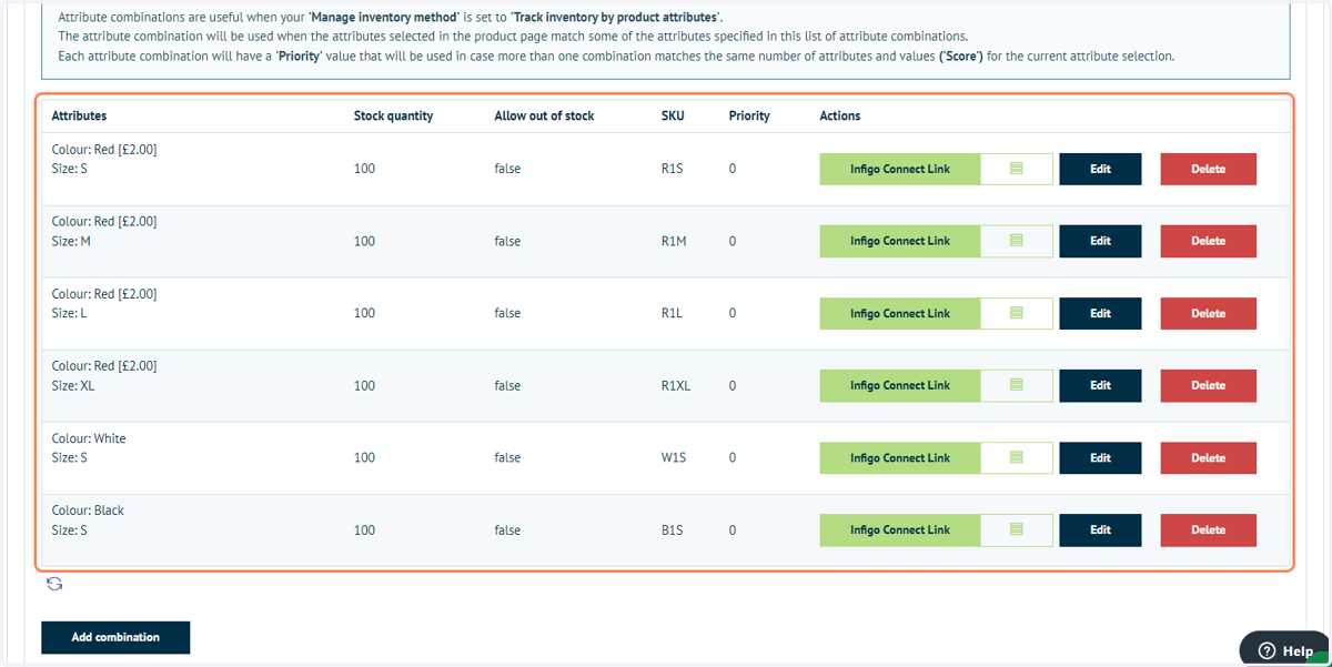 Create a number of attribute combinations