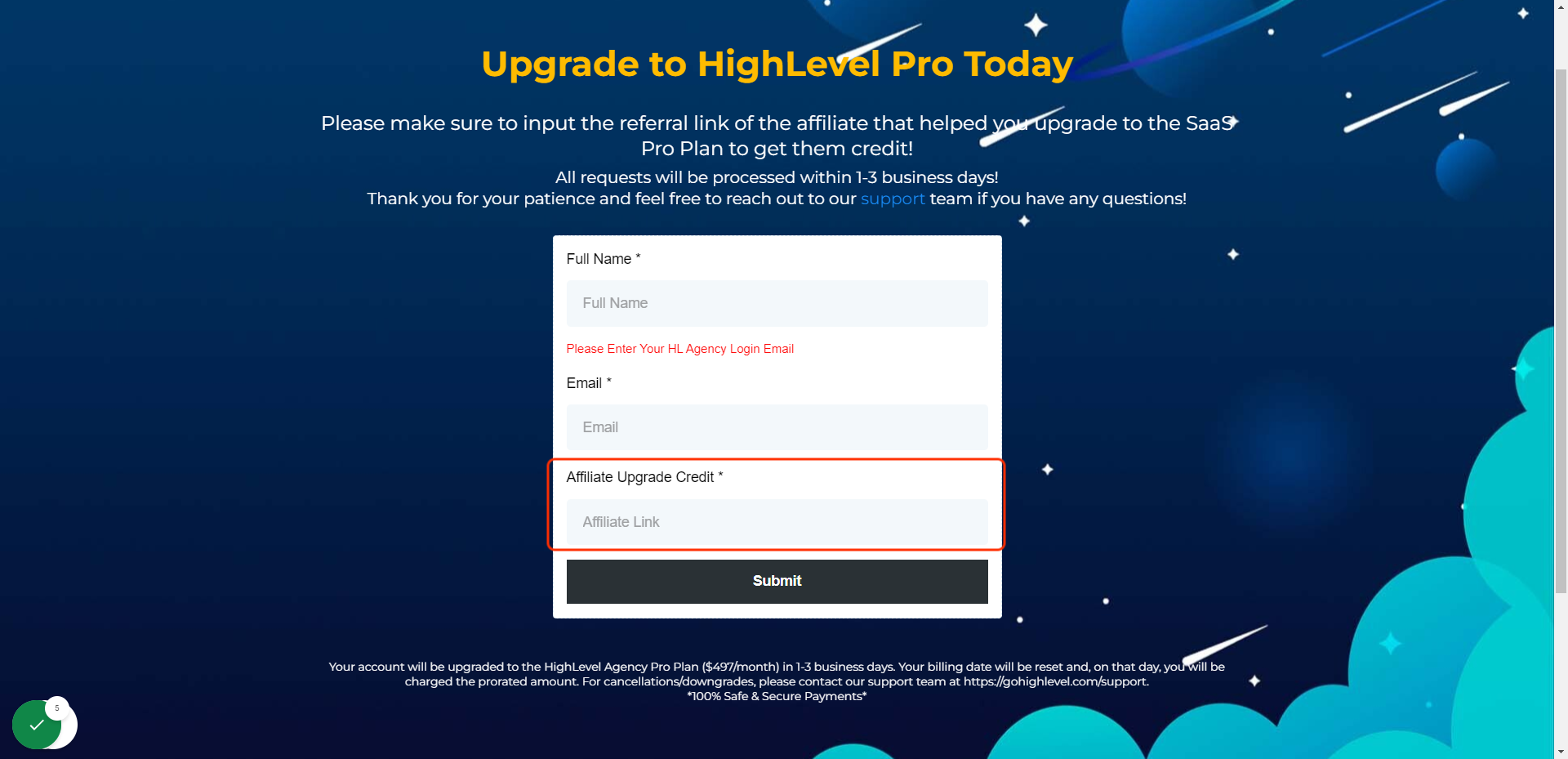Click on Affiliate Upgrade Credit *
