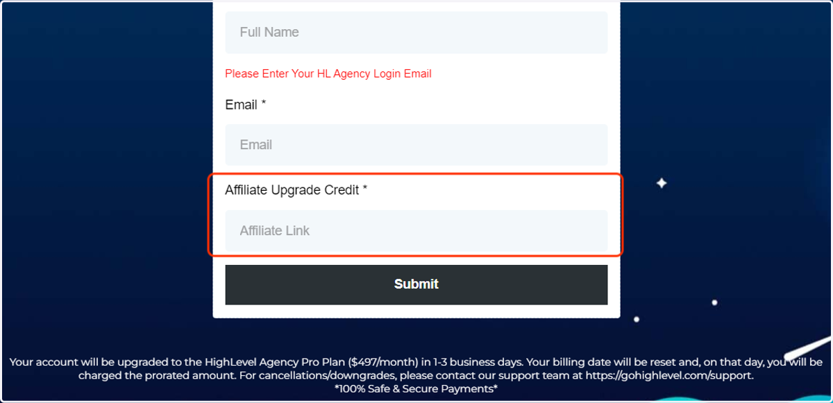 Click on Affiliate Upgrade Credit *