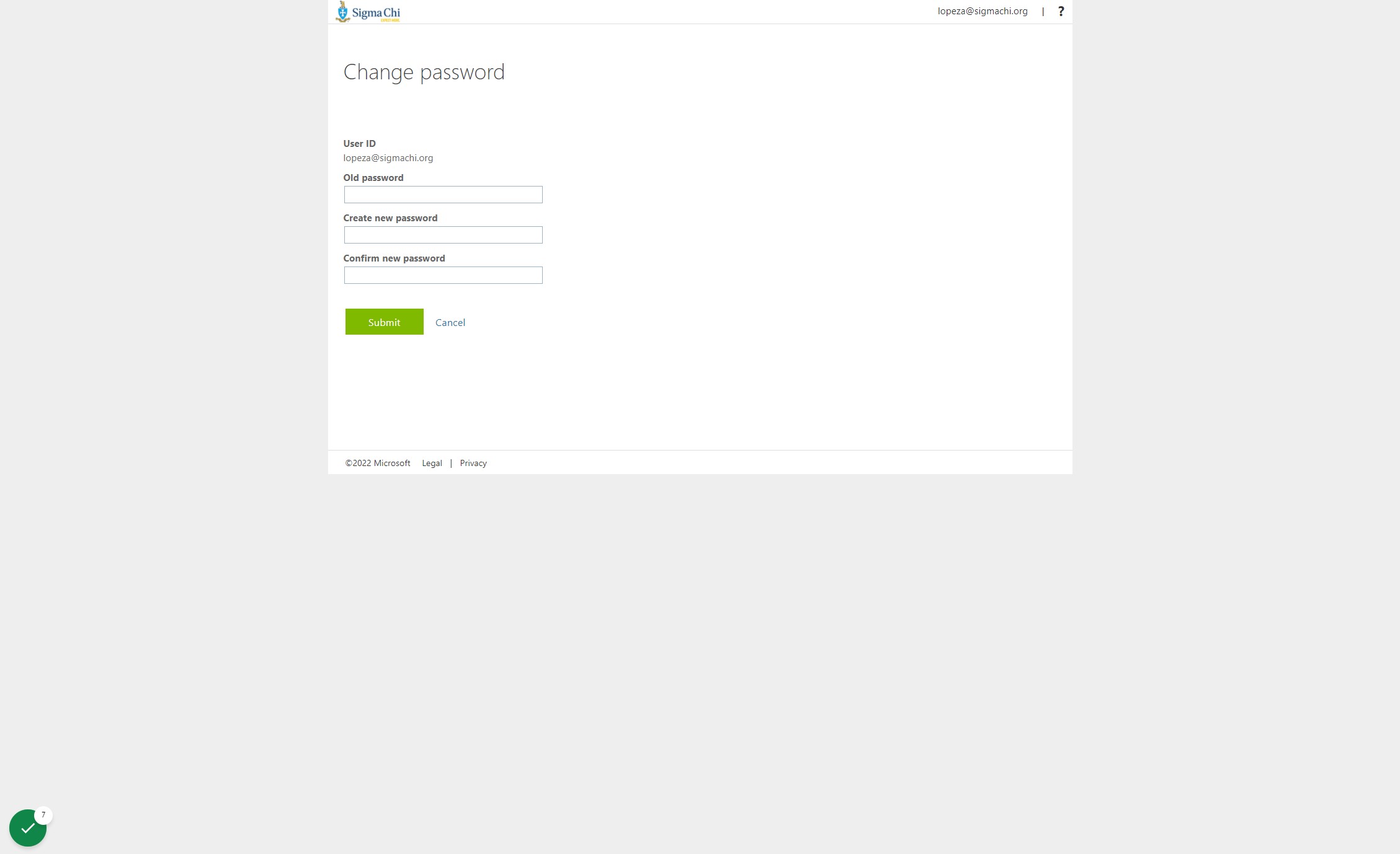 Enter your old password and confirm your new password