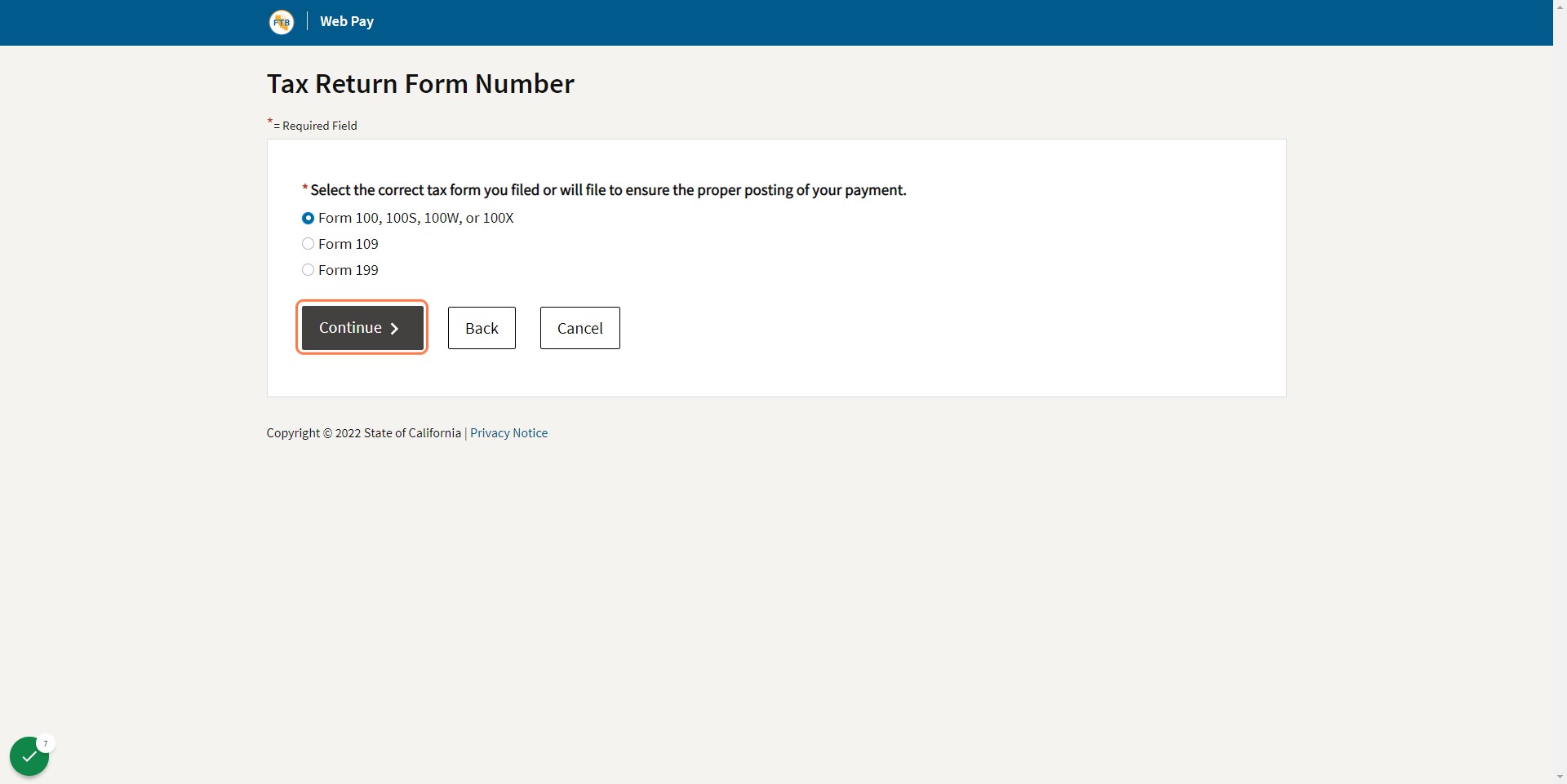 Click "Form 100, 100S, 100W, or 100X"