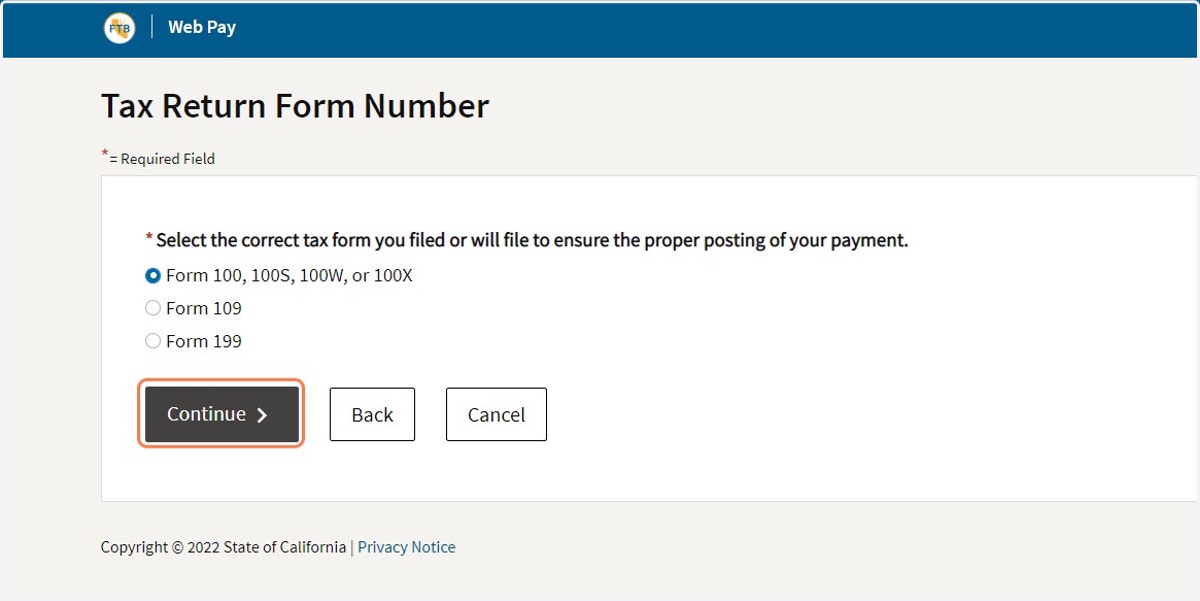Click "Form 100, 100S, 100W, or 100X"