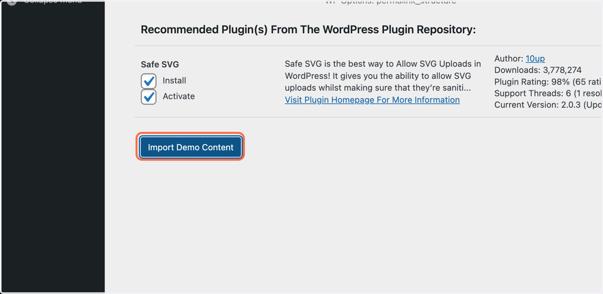 Click on Import Demo Content
