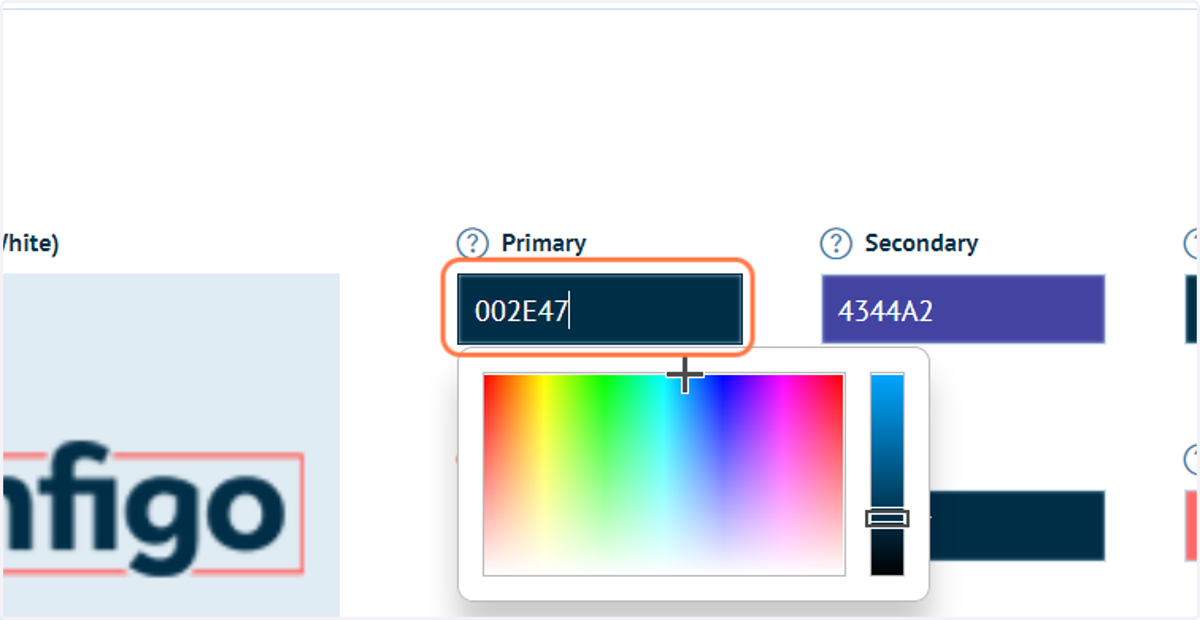 Define your primary colour with a hex value or using the colour picker