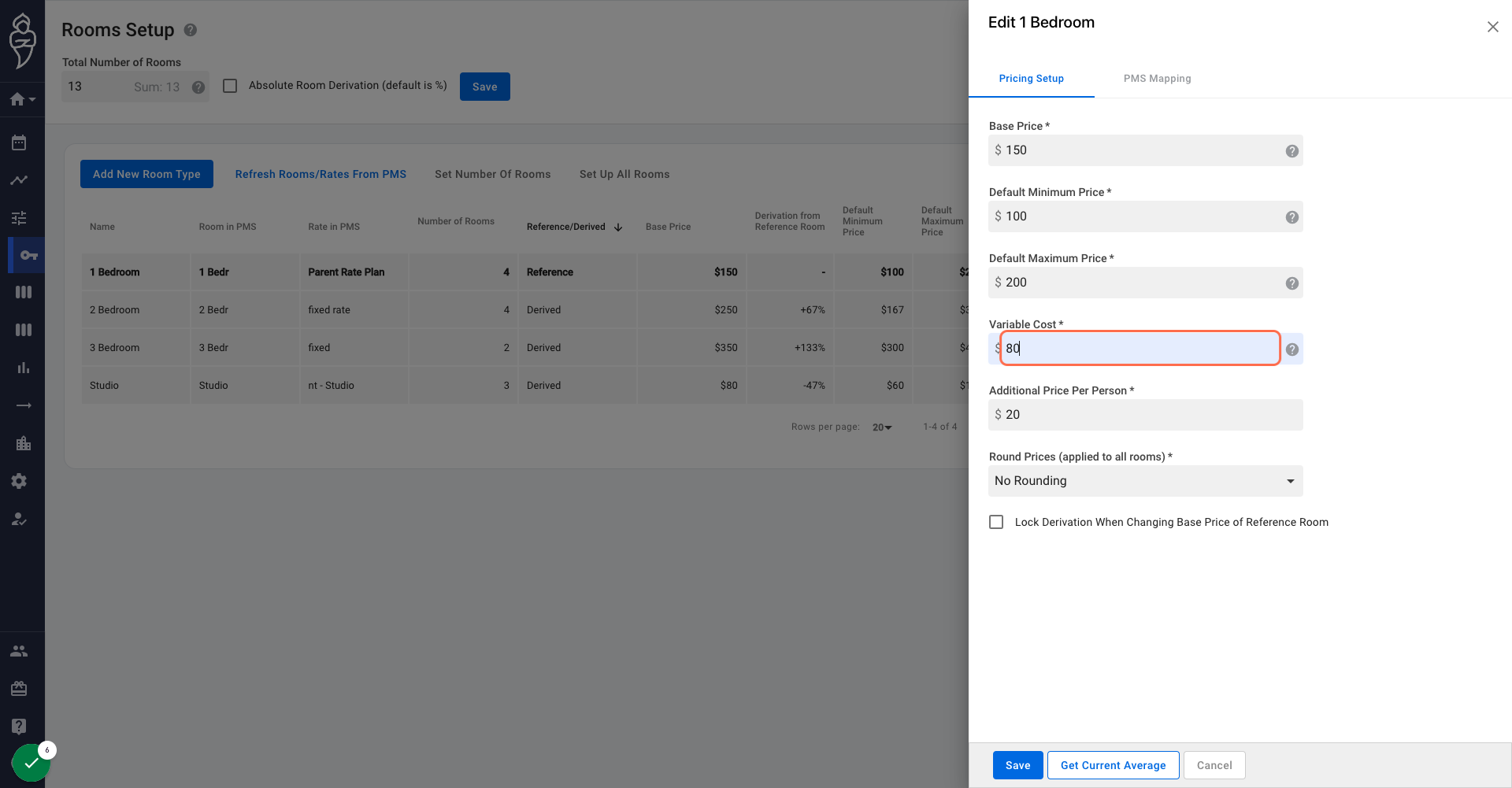 Input the relevant variable cost value for your reference room type.