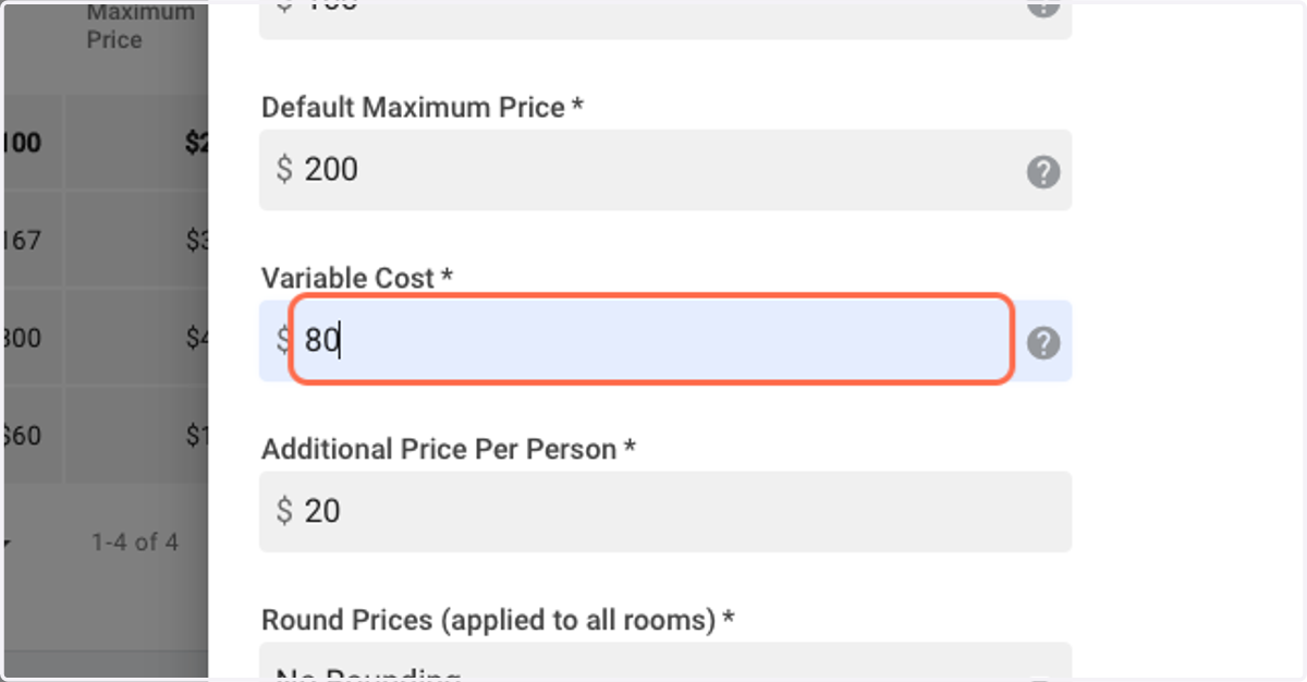 Input the relevant variable cost value for your reference room type.