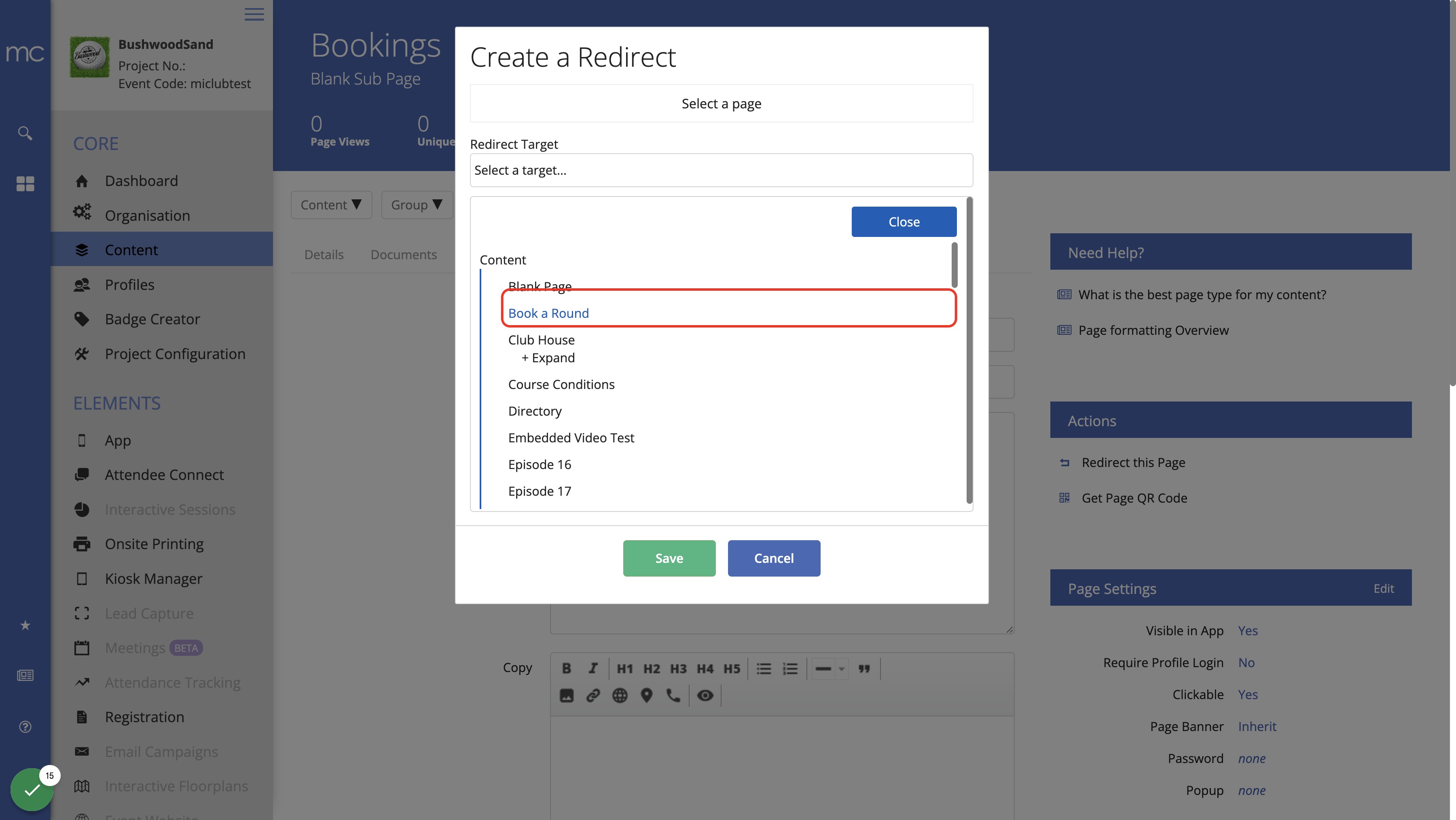 Select the page you want to link