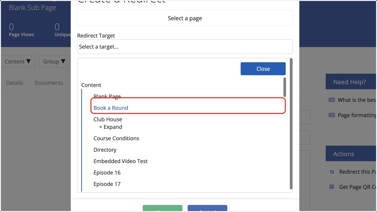 Select the page you want to link