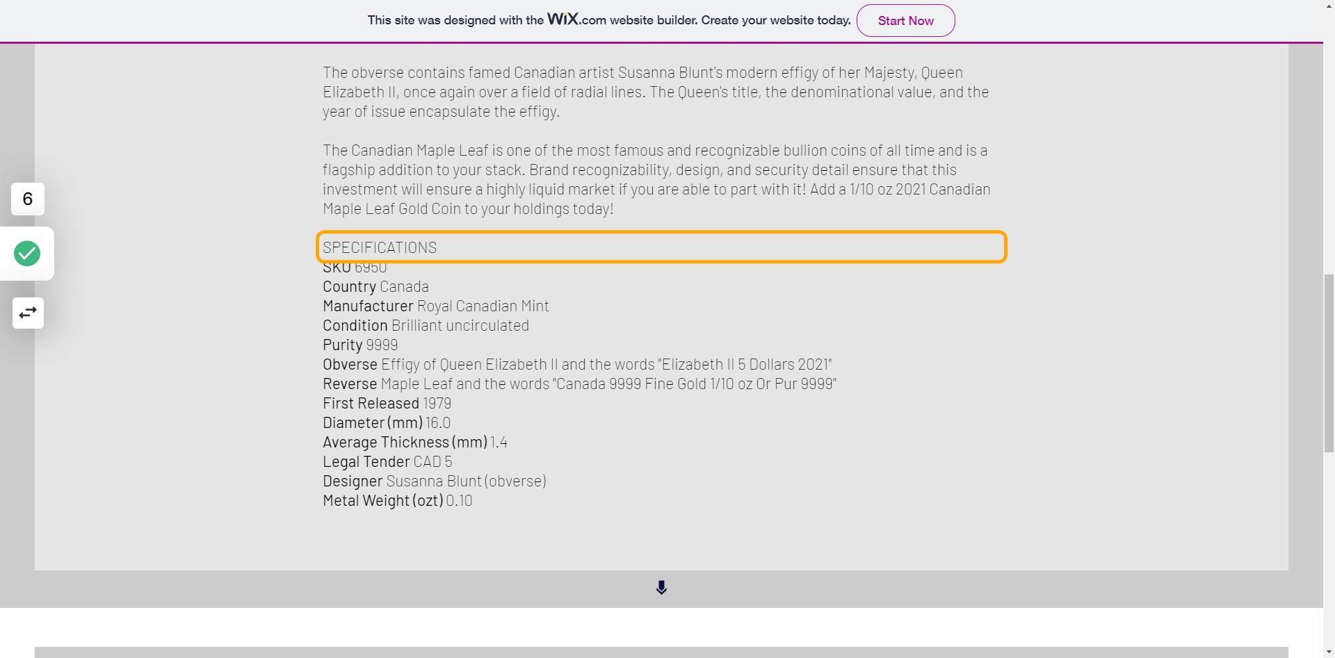 Scroll down the description to see the product specifications.