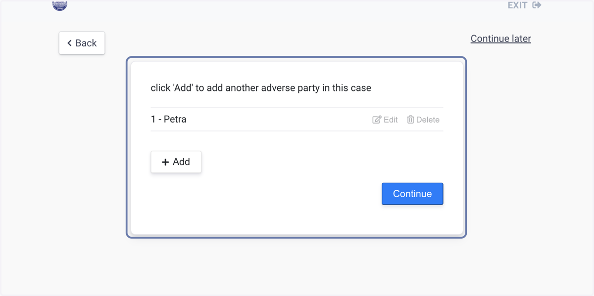 Add other "Adverse Parties" (if you have them).