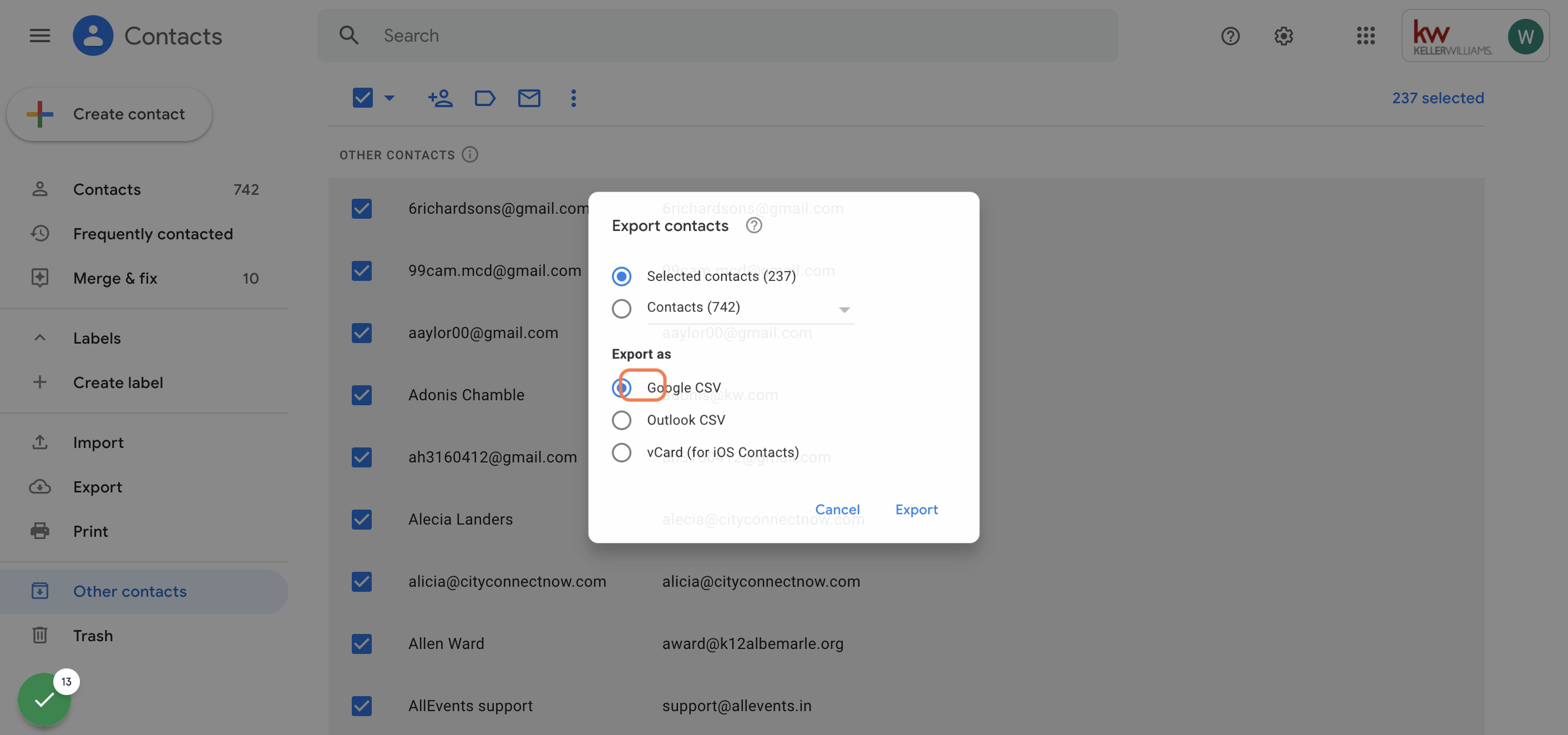 Click on Export