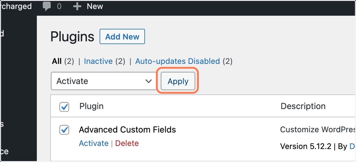 Select Activate and click on Apply