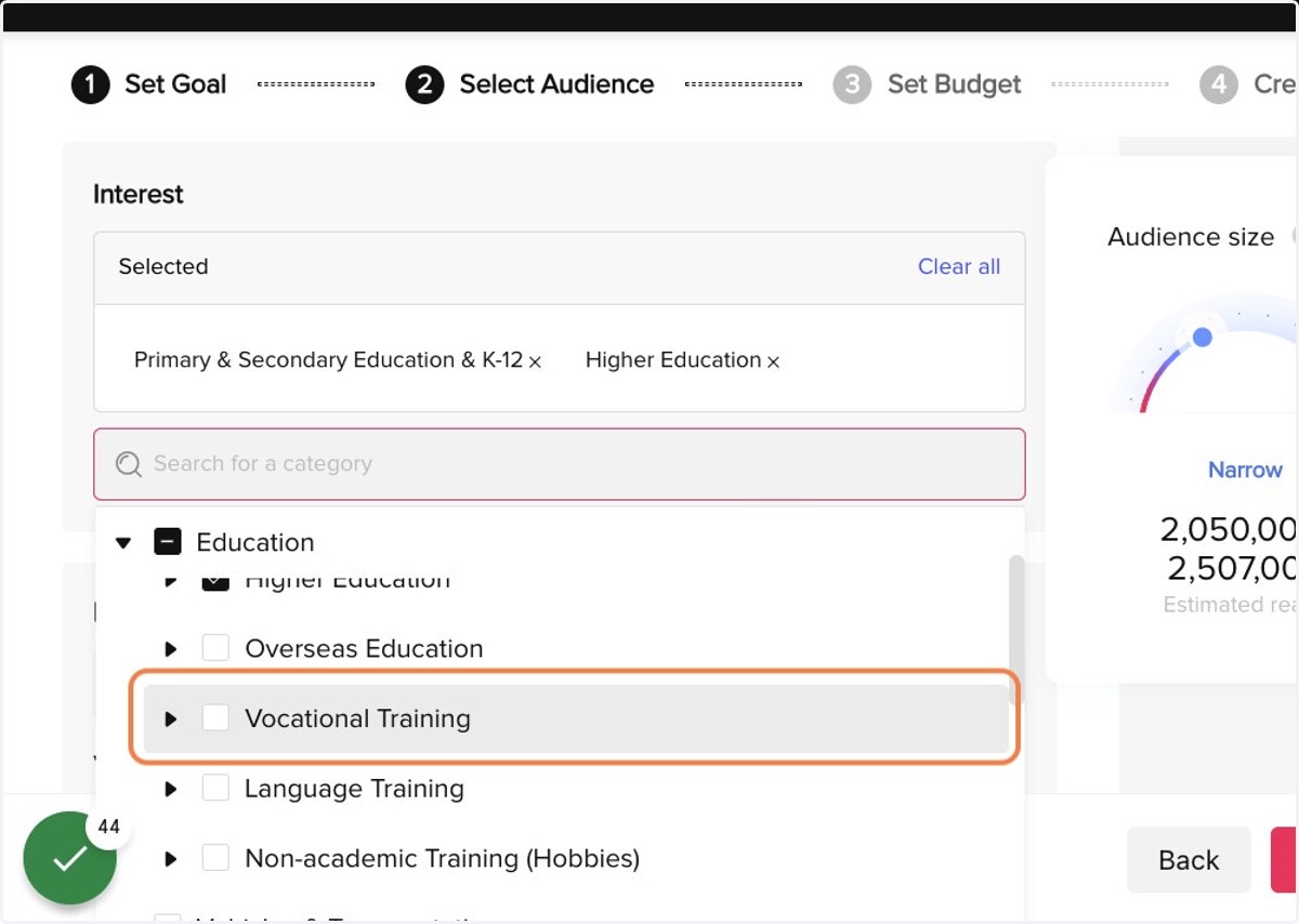 Click on Vocational Training