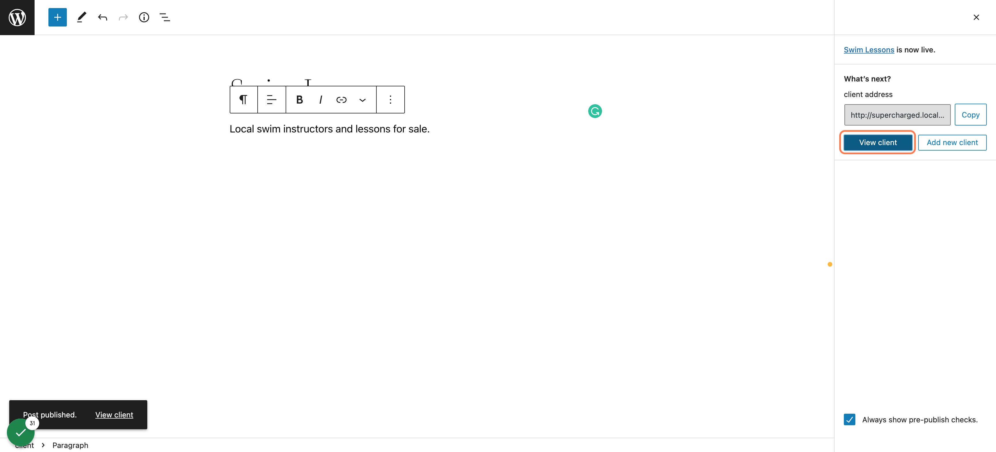 Click on View client