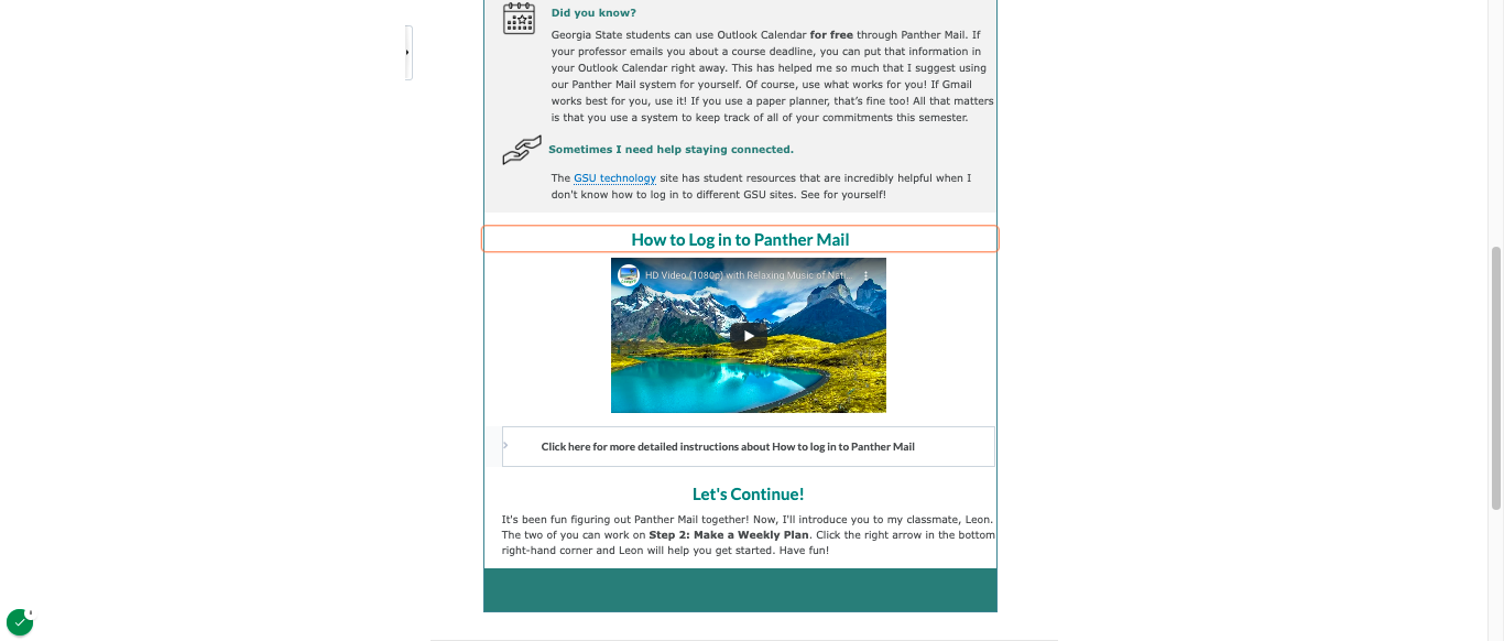 Page Feature: Features an action item on each page to help students begin to plan their semester or course start