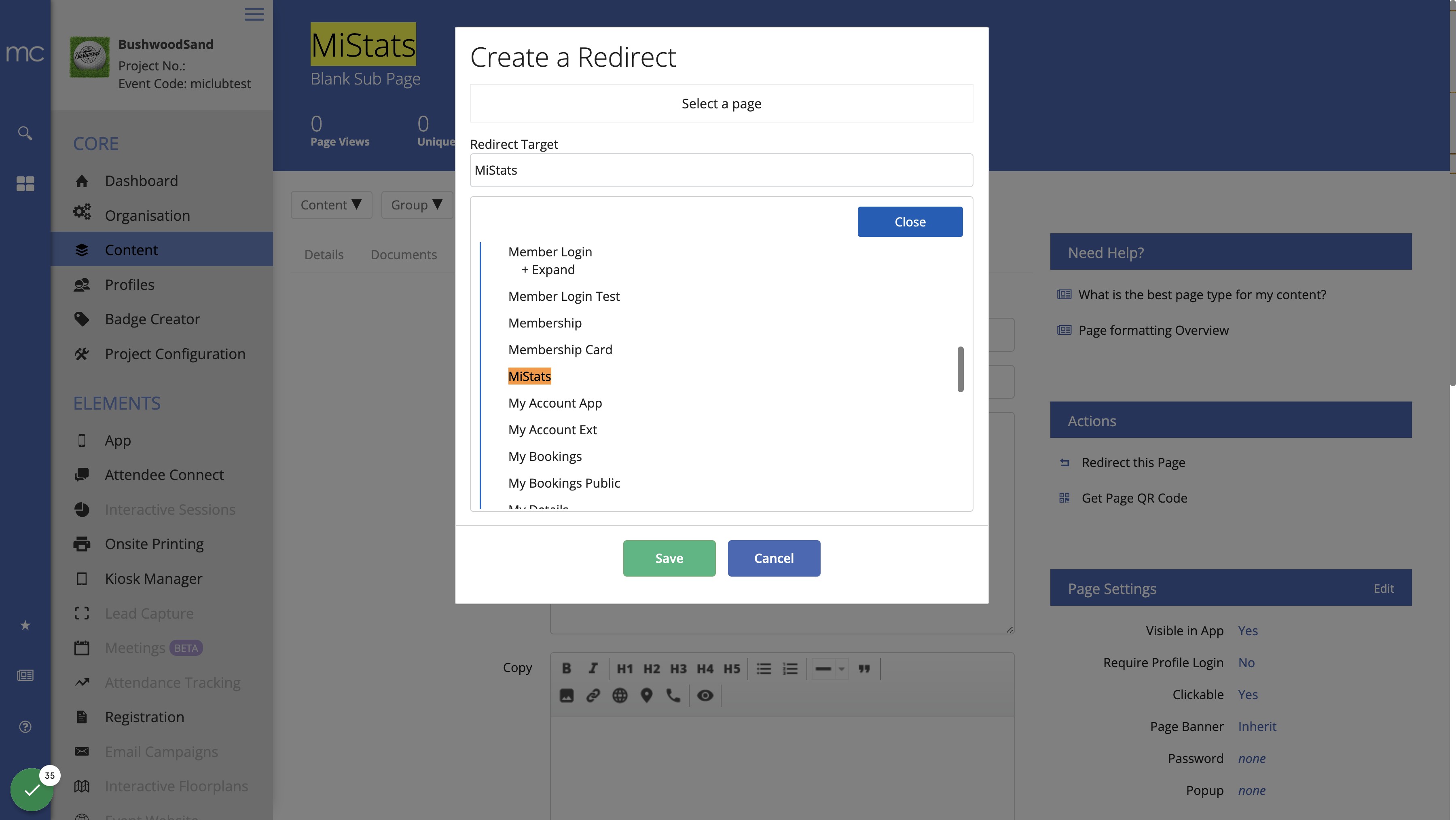 Select the page you want to link