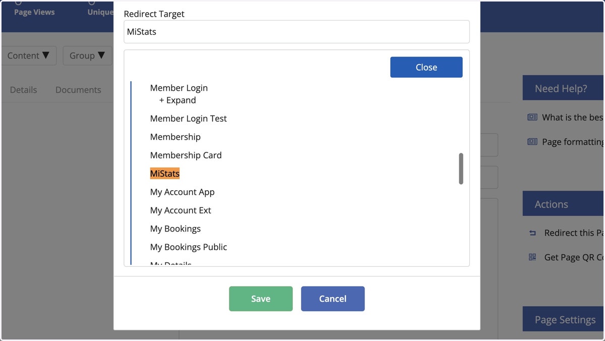 Select the page you want to link