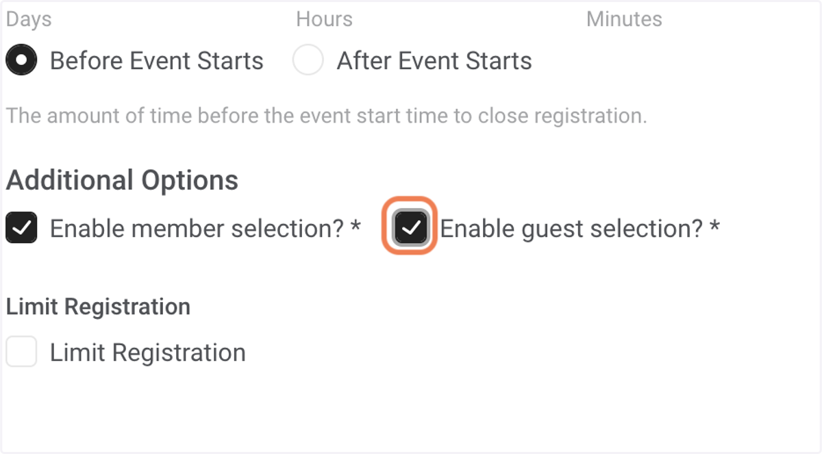 Check Enable guest selection?
