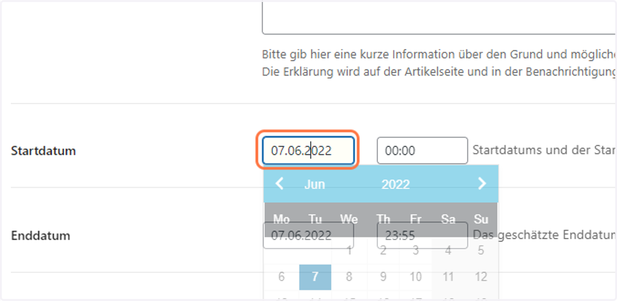 Startdatum setzen