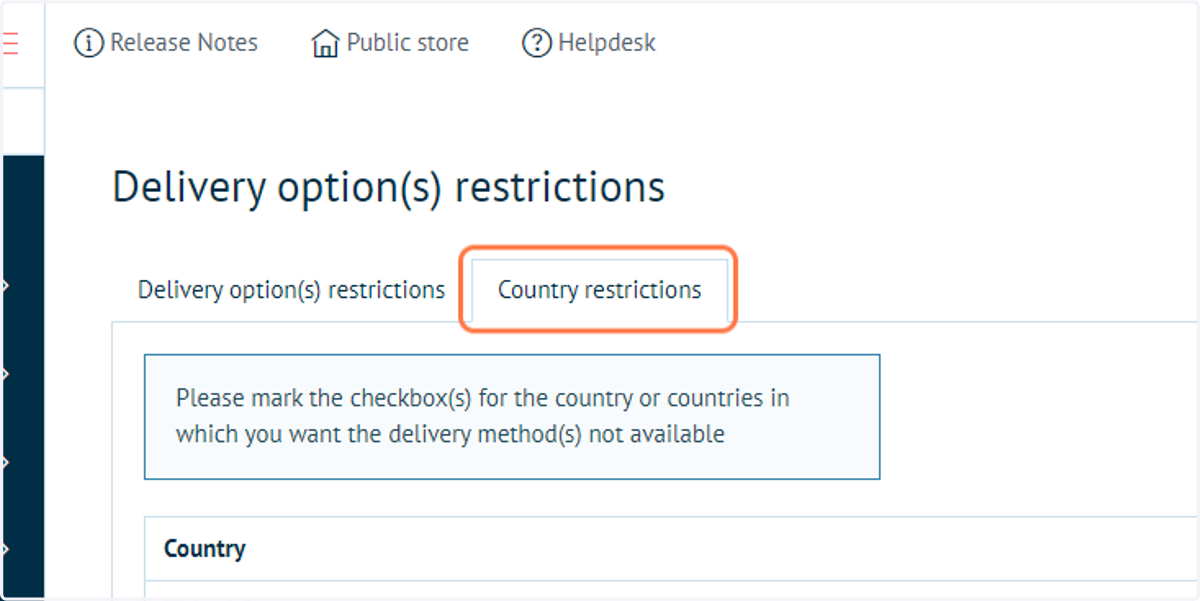 Click on Country restrictions