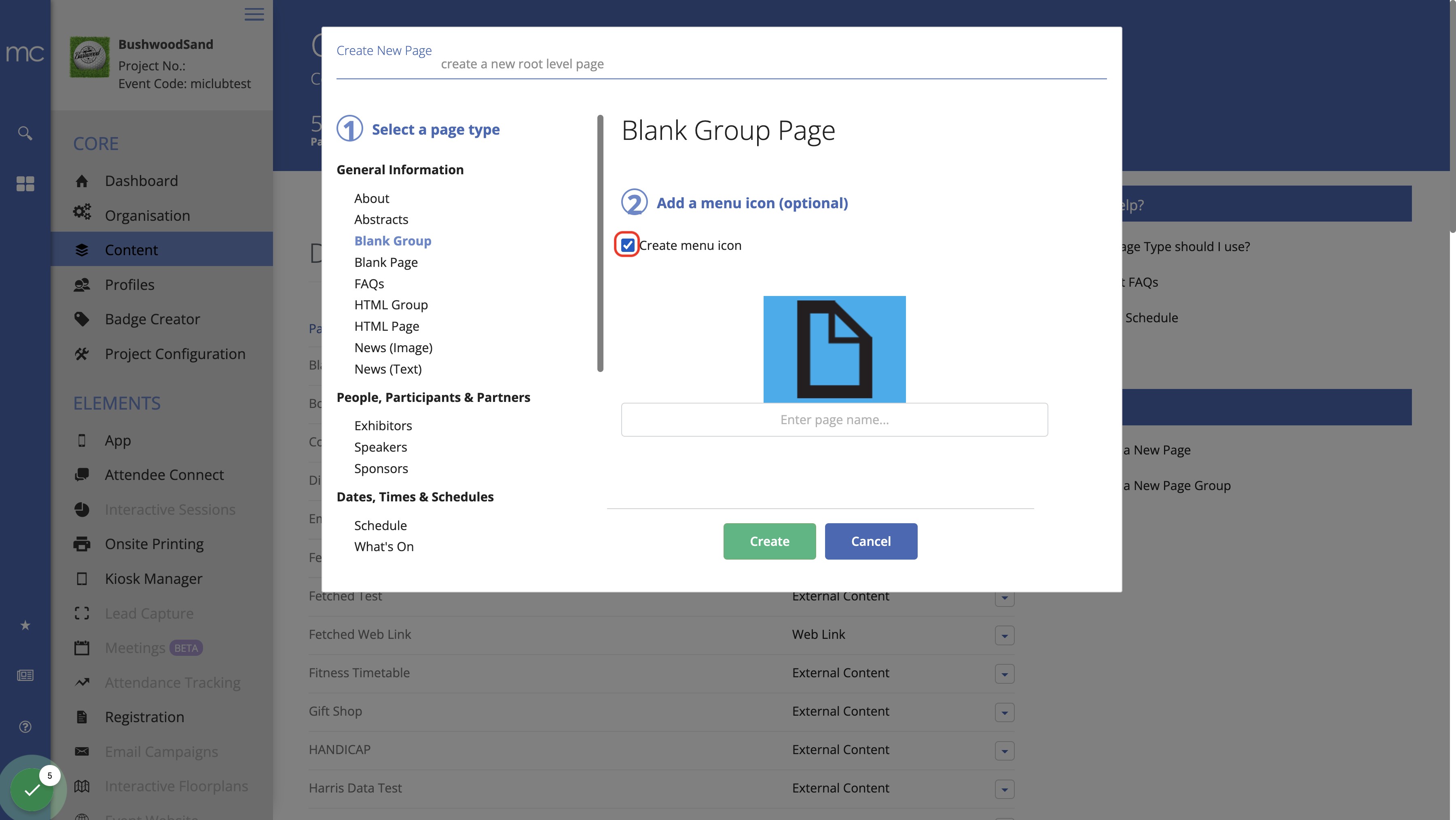 Check Create menu icon