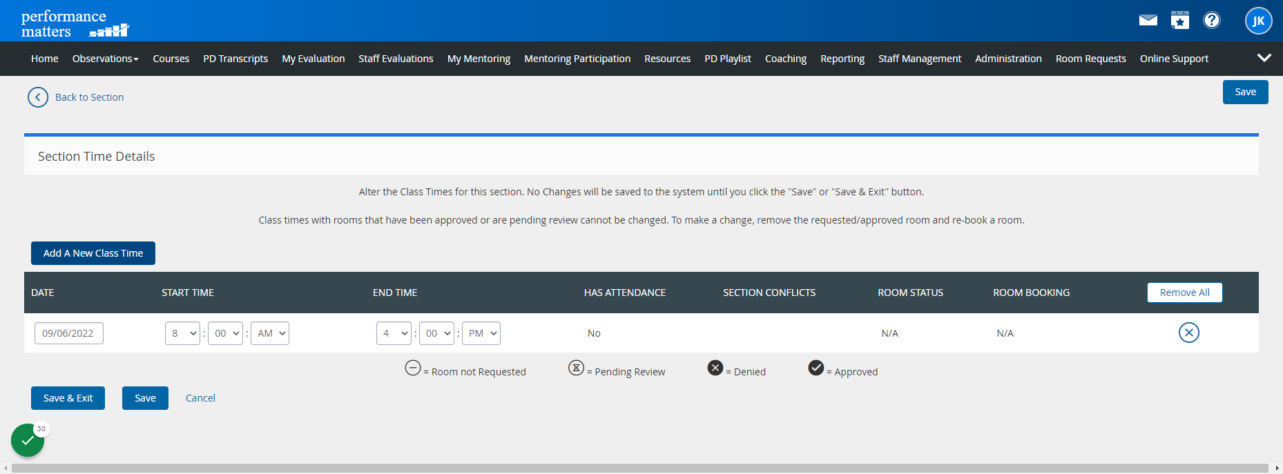Click on Add A New Class Time